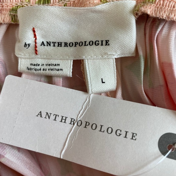 Anthropologie Boho Floral Asymmetrical Midi Skirt Size L Pink  Smocked Waist NWT - Picture 7 of 9
